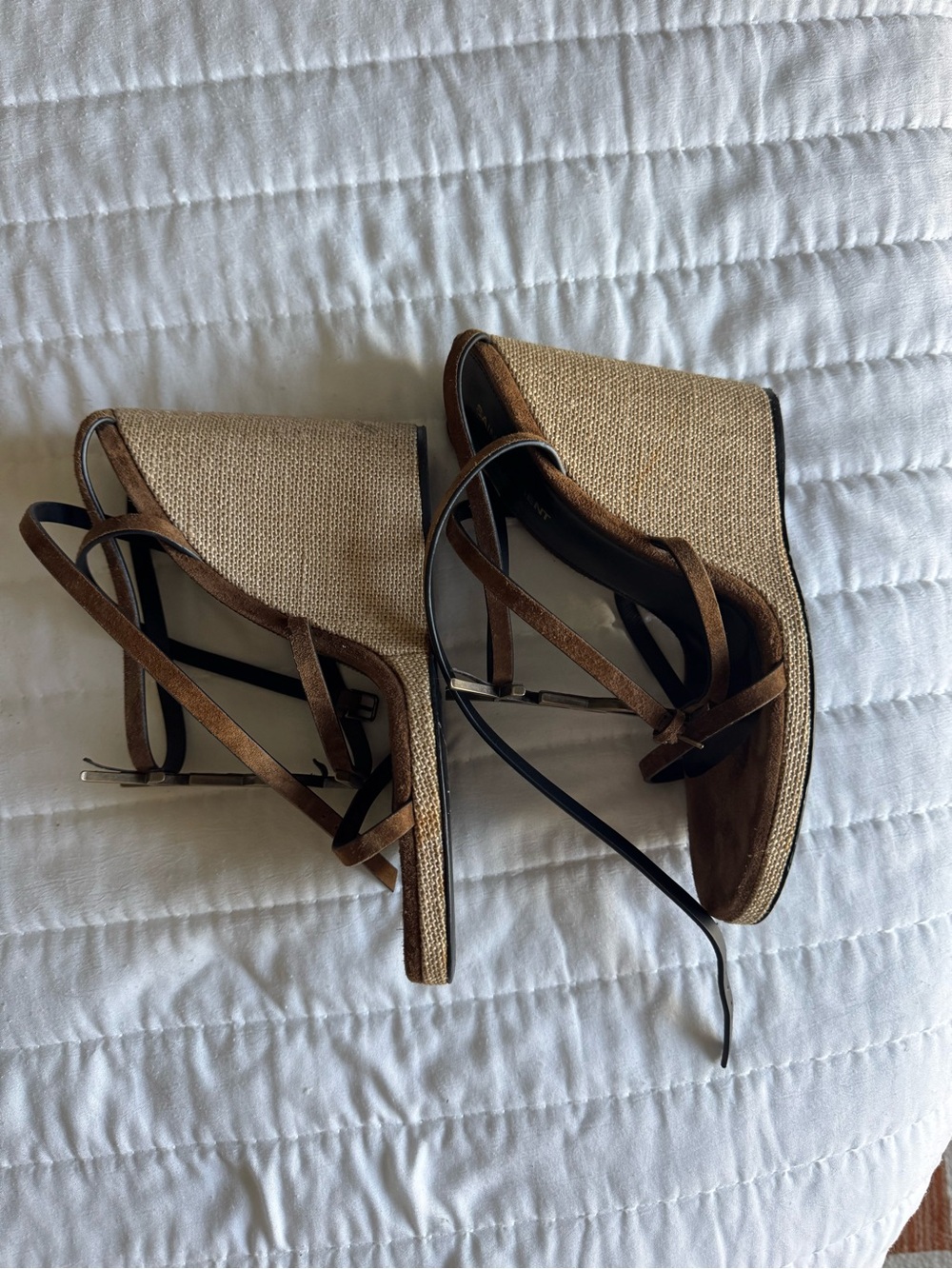 Saint Laurent YSL Cassandra Brown Suede Strappy Sandals - Picture 8 of 10